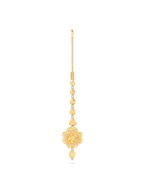 Gold Floral Motif Nethichudi with Drops