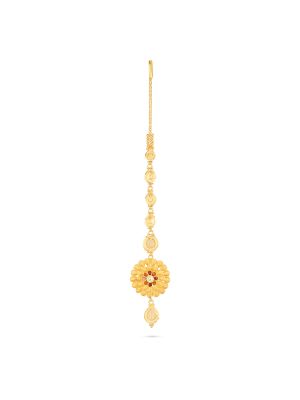 Gold Floral Motif Nethichudi with Drops