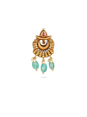 Antique Gold Stud with Emerald Drops
