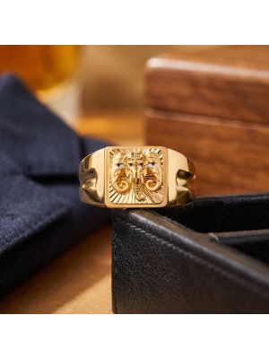 Triple Elephant Signet Gold Ring