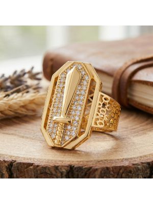 Warrior Sword Shield Gold Ring