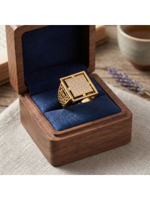 Iced Square Lattice Gold Ring