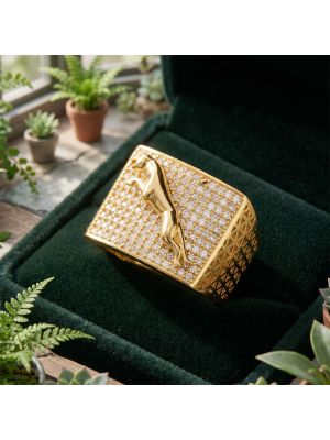 Gold Panther Signet Mens Ring