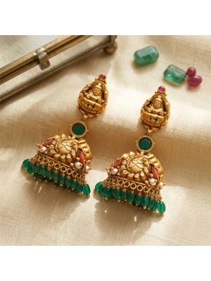 Royal Emerald Stone Gold Jhumka