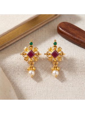 Traditional Temple Pearl Drop Earrings
