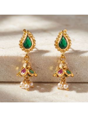 Traditional Mango Motif Gold Jhumka