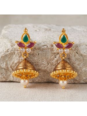 Festive Wear Pearl Drops Gold Jhumka