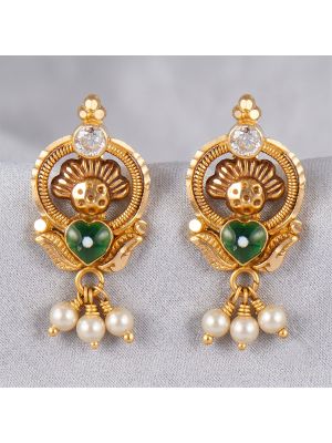 Modern Heart Pearl Drop Gold Earrings