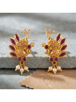 Traditional Pearl Drop Gold Earrings