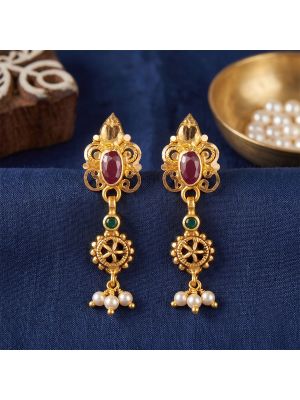 Royal Pearl Drop Gold Earrings