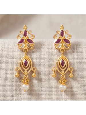 Leaf Pearl Drop Gold Earrings
