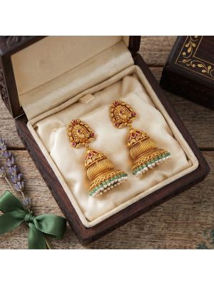 Antique Peacock Studded Jimikki Gold Earrings