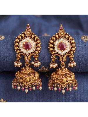 Grand Peacock Motif Gold Jhumka