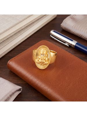 Ganesha Oval Sunburst Casting Gold Ring