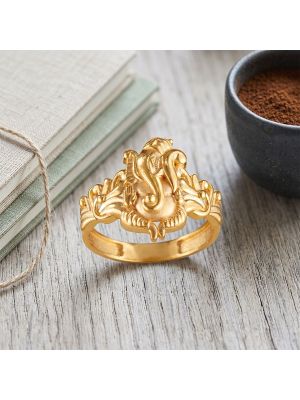 Sculpted Ganesha Leaf Casting Gold Ring