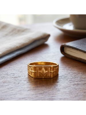Imperial Lotus Crest Engraved Casting Gold Ring