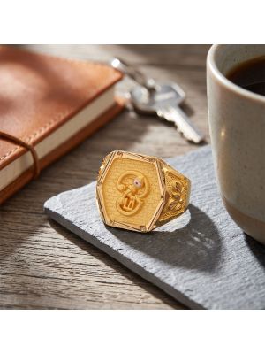 Sacred Octagonal Tamil Om Vel Gold Signet Ring