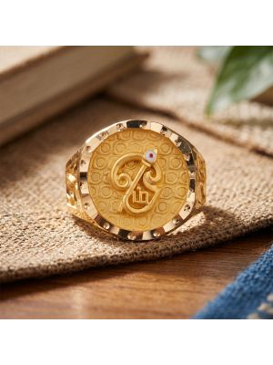 Sacred Circular Tamil Om Vel Gold Signet Ring