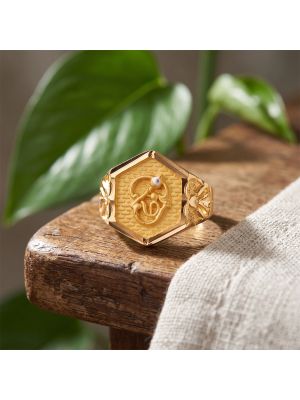 Divine Hexagon Vel Tamil Om Gold Signet Ring