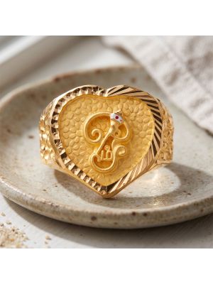 Auspicious Tamil Om Vel Heart Gold Signet Ring