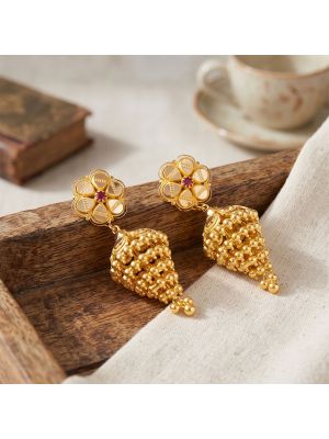 Elegant Bead Drop Gold Earrings