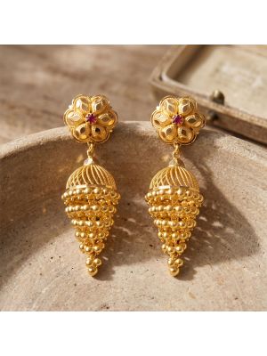 Floral Grape Cluster Gold Jhumka