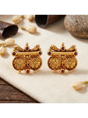 Antique Floral Pattern Gold Earrings
