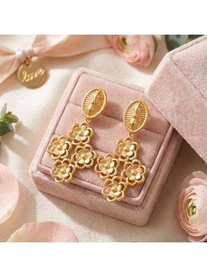 Floral Cluster Gold Drop Earrings