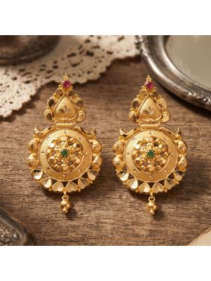 Floral Circular Medallion Gold Earrings