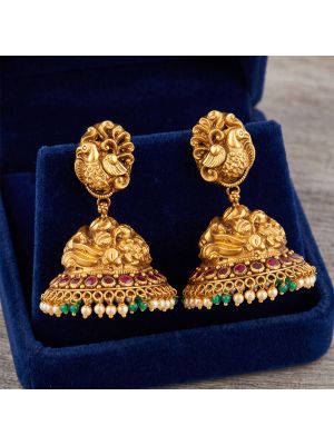 Antique Mayura Jhumka Gold Earrings