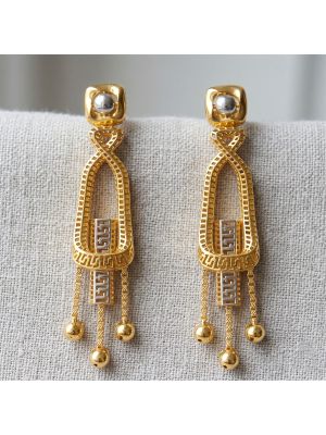 Luxe Textured Grid Gold Drop Earrings