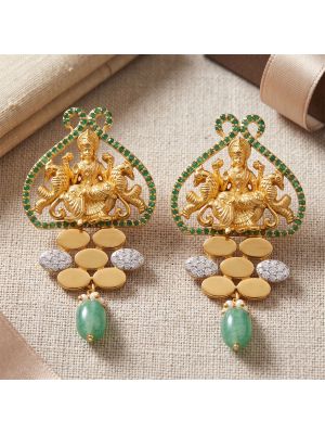Divine Lakshmi Motif Gold Drop Earrings