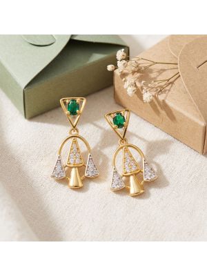 Modern Arc Emerald Gold Drop Earrings