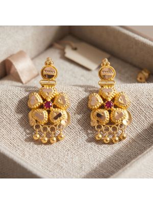 Heritage Cluster Heart Gold Drop Earrings