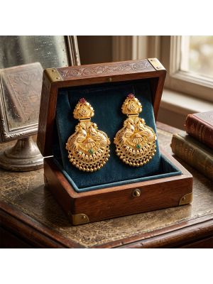 Temple Mayura Gold Drop Earrings