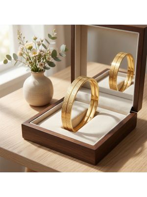 Fancy Chevron Pattern Gold Bangles