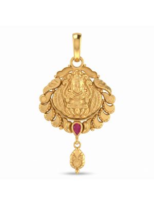 Gold Traditional Lakshmi Temple Pendant with Ruby Drop