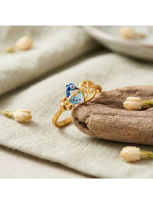 Azure Peacock Leaf Casting Gold Ring