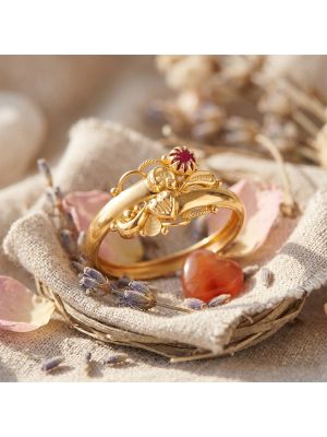 Vintage Ruby Heart Filigree Gold Ring