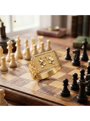Gents Pisces Signet Gold Bolt Ring