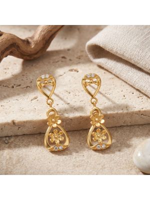 Twin Flower Teardrop Casting Gold Earrings