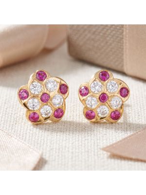 Traditional Floral Stone Stud Gold Earrings