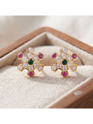 Modern Multi Stone Stud Gold Earrings