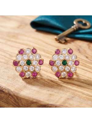 Classic Floral Multi Stone Gold Earrings