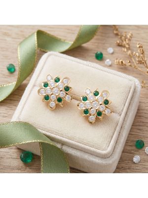 Classic Floral Emerald Stud Gold Earrings