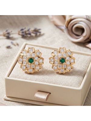 Classic Floral Stone Gold Stud Earrings