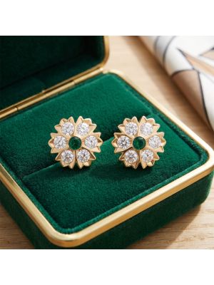 Emerald Flower Stone Gold Stud Earrings