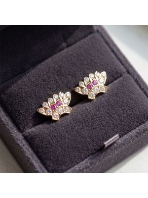 Lotus Fan Stones Gold Stud Earrings