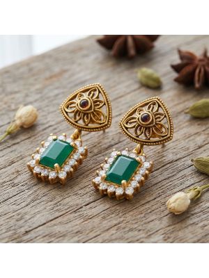 Traditional Floral Gold Emerald Drops