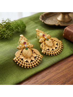 Traditional lotus petal Chandbali Gold Studs